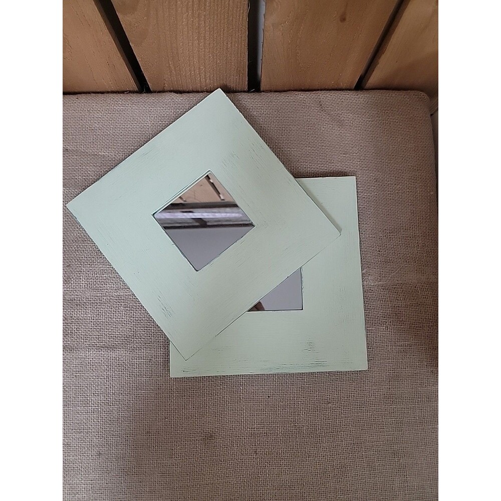Set Of 2 Painted Ikea 10x10" Mirrors Mint Green Rustic Cottagecore